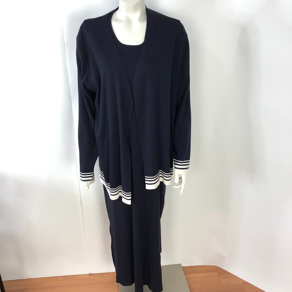 Talbots VTG Plus 1X 2 PC Tank Top Cardigan Midi Sweater Dress Blue PLS READ